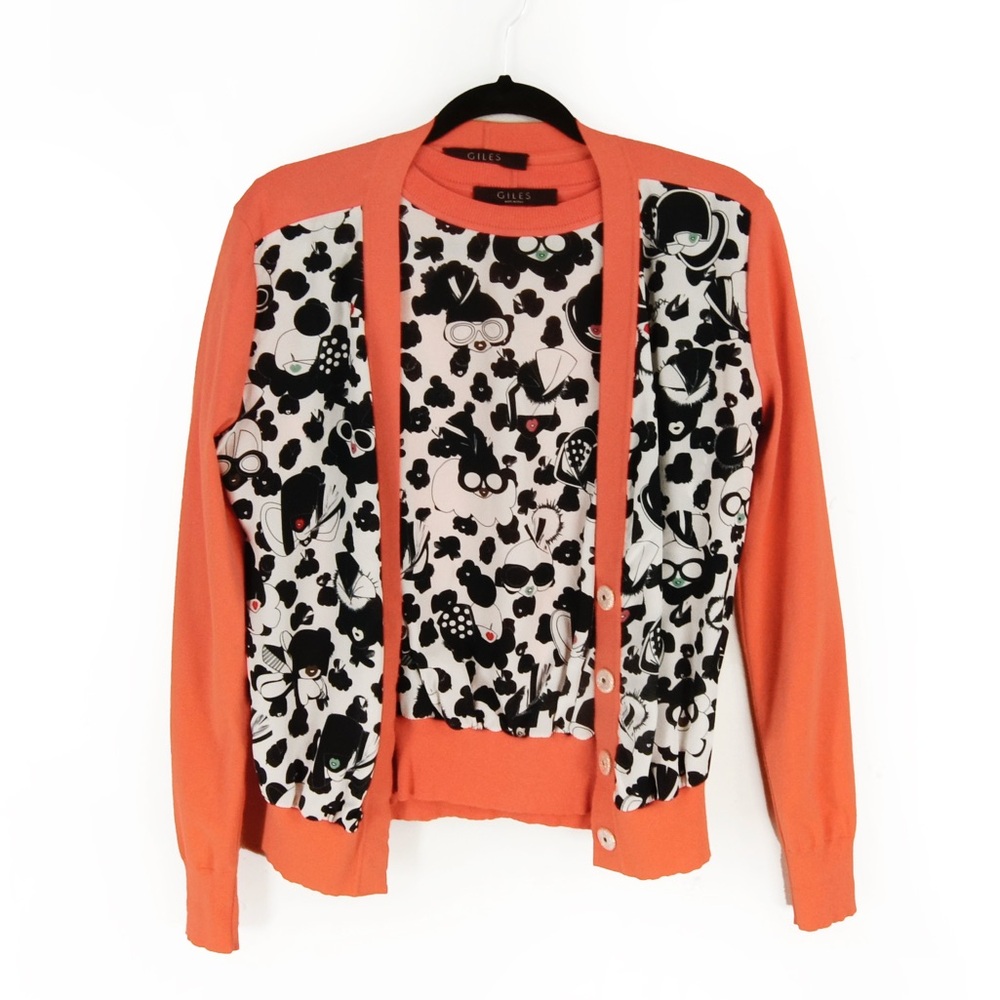 Giles Coral Graphic Illustration Top and Cardigan Set